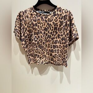 Bimba Y Lola Leopard Print Top Tshirt bag sleeve XS